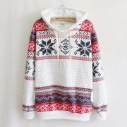 Snowflake-Sleeved Hooded Sweater #YU091701NC