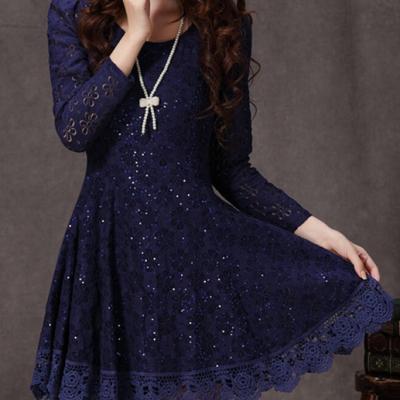 Ruffled Design Long Sleeve Lace Dress SF03JL