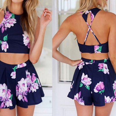 Navy Floral Two Piece 
