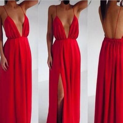 Fabulous Deep V Neck Maxi Dress In Red SF01JL