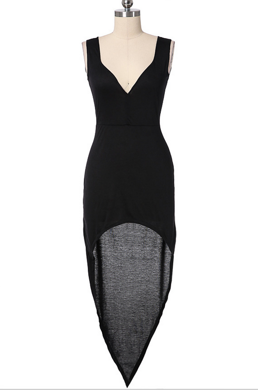 Irregular V-neck Black Dress Sf03 on Luulla