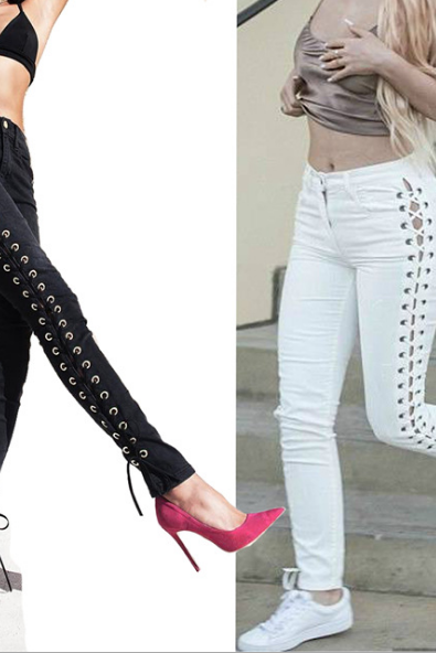 Lace-up Side Skinny Jeans
