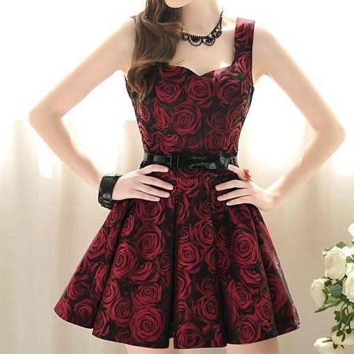 Dark Red Rose Dress Sf03
