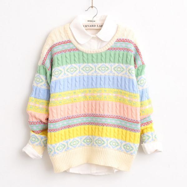 Loose Round Neck Long-sleeved Jacquard Sweater SF91005JL on Luulla