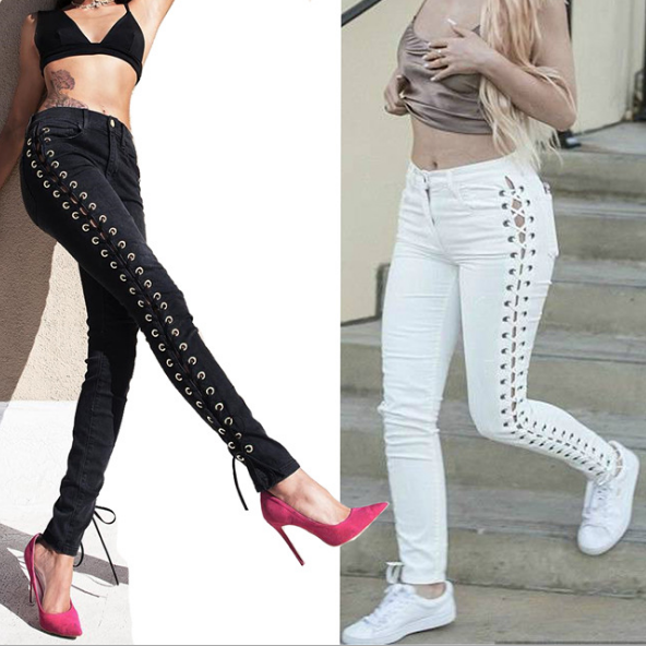 Lace-Up Side Skinny Jeans 