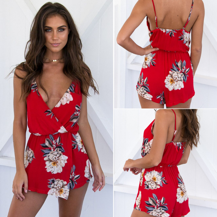 Sexy V-neck Printed Jumpsuit As52602zx on Luulla