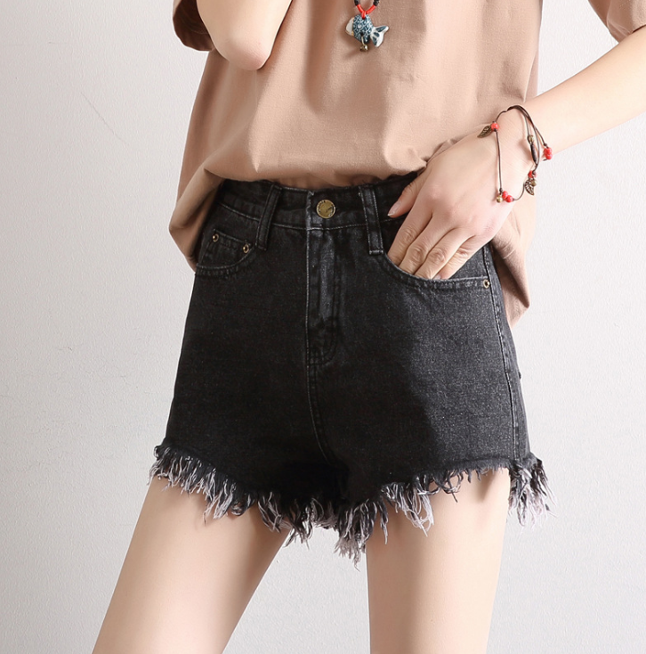 High Waisted Denim Shorts Featuring Frayed Hem on Luulla