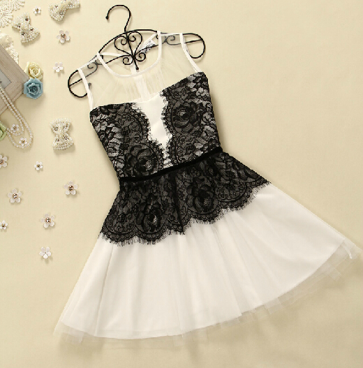 Sweet Net Yarn Stitching Lace Vest Dress SF110513JL on Luulla